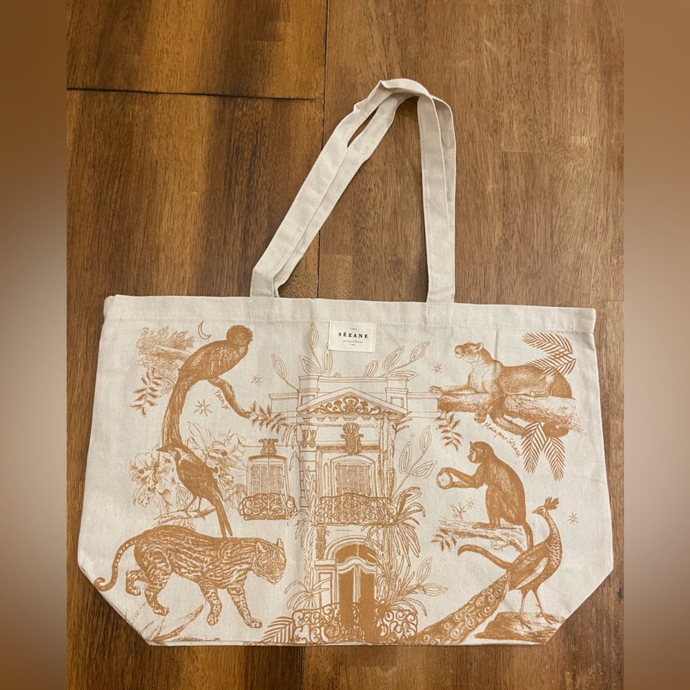 Sézane tote with monkeys and tigers